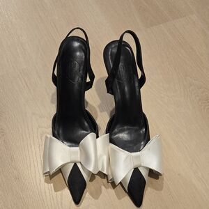 Chic Black and Cream Women's Heels with Bow